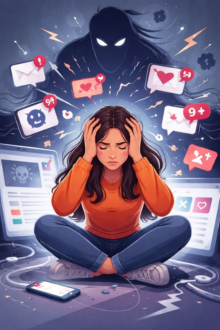 Adolescente sobrecarregada por notificações